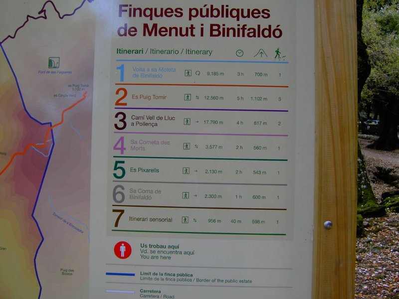 111024_Binifaldo_Ziele_Karte_Detail.jpg - Mallorca-Wanderungen - 24.10.2011 Abstieg Aucanella, Binibona  Binifaldo - Karte mit Zielen (Detail) 