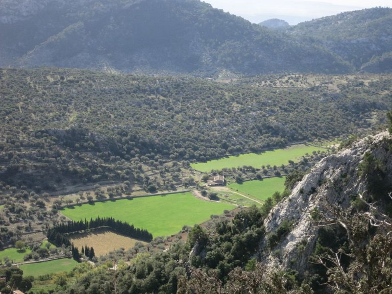 141025_Coma-Sema_Finca.jpg - Mallorca-Wanderungen - 25.10.2014 Coma Sema   vom Abstieg, grünes Tal mit Finca
