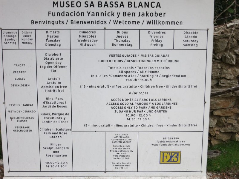 151013_Oeffnungszeiten.jpg - Mallorca-Wanderungen - 13.10.2015 Fundacion  Öffnungszeiten
