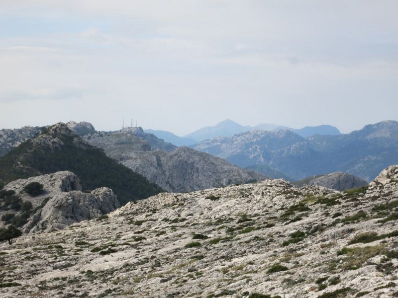 151016_Berge_Sueden.jpg - Mallorca-Wanderungen - 16.10.2015 Sa Rateta, Na Franquesa  vom Gipfel Sa Rateta - Berge Richtung Süden: vorne L'Ofre 