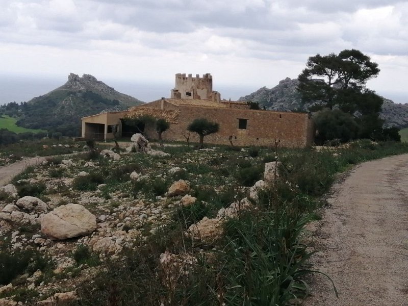 220404_Finca.jpg - Mallorca-Wanderungen - 04.04.2022 Coll de Pollenca (440 Hm, 24k)  Finca am Sattel 