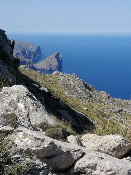 250406_Kueste.jpg - Mallorca-Wanderungen März 2025 - 06.04.25 - Sonntagswanderung  (490 Hm, 20km, 34k)  Angekommen an der Küste 