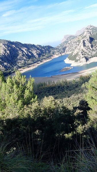 251021_Gorg-Blau.jpg - Mallorca-Wanderungen Oktober 2025 - 21.10.25 - Um den Tossals Verds  (460 Hm, 12 km, 20k)  Stausee Gorg Blau (nach amtlichen Angaben nur 26 % gefüllt) 