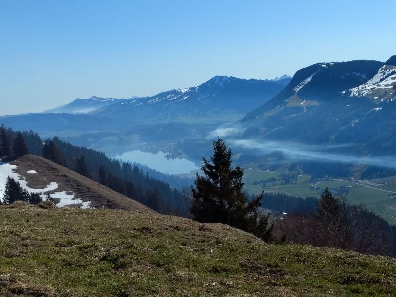 180407_Panorama2_E.jpg - 07.04.2018 - Salmaser und Thaler Höhen - vor dem Alpseeblick - Alpsee, Grünten (Foto Elisabeth)  Elisabeth, Helmuth